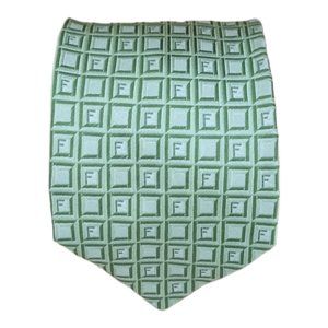 FENDI Green Geometric Monogrammed Logo "F" Silk Blend Tie ITALY 60"/ 3.7" EC